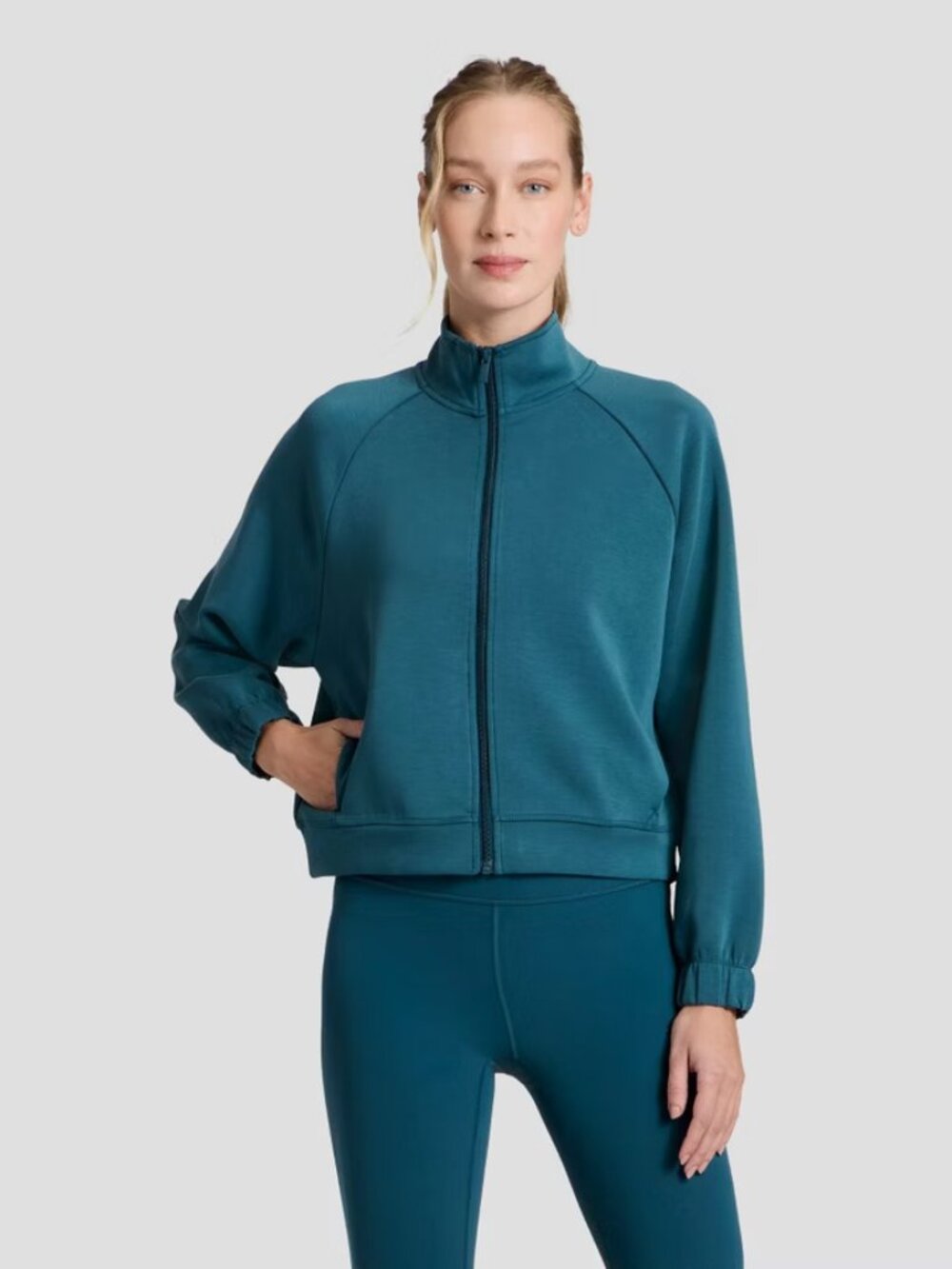 Women's Airy Sleek Ribbed Full Zip Jacket - All In Motion Blue S